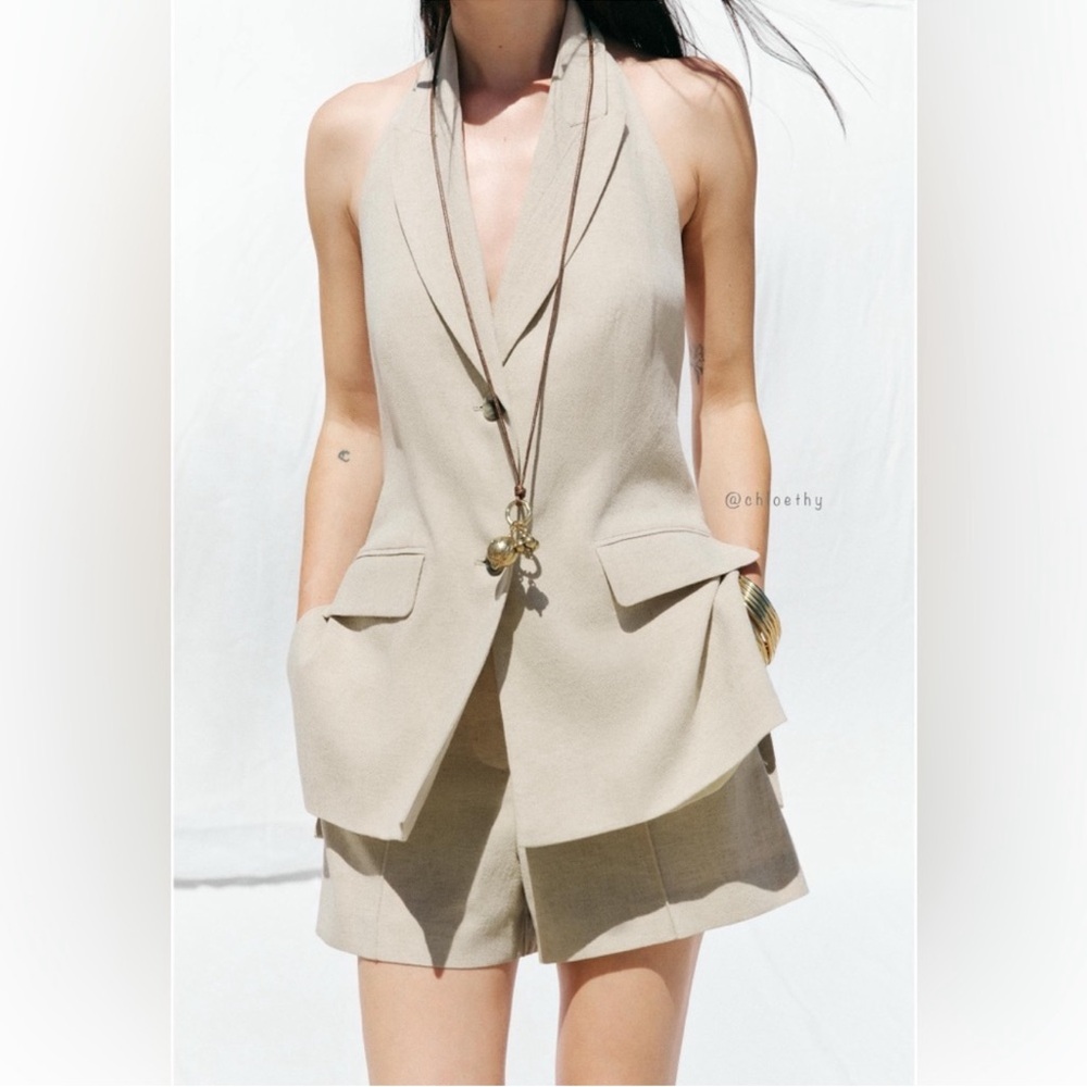 ZARA HALTER LINEN BLEND VEST